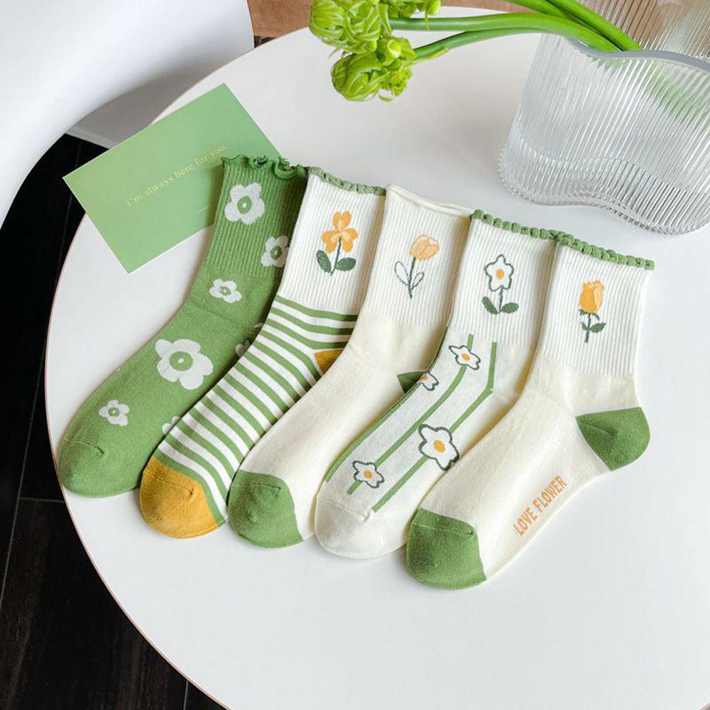 Vớ Cotton Cổ Trung Họa Tiết Hoa Tulip Phong Cách Nhật Bản Dễ Thương Thời Trang Cho Nữ
