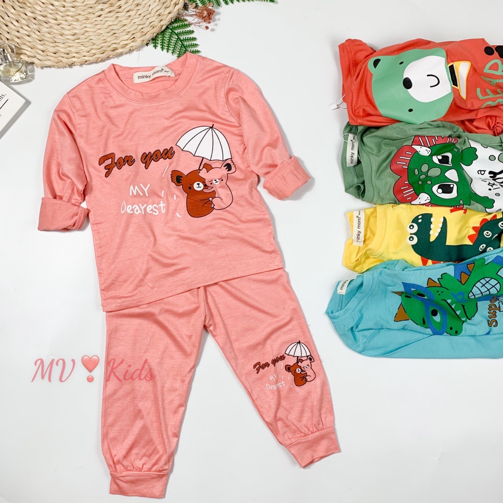 [SALE] Bộ Quần Áo Bé Gái, Bé Trai Minky Mom Vải Thun Lạnh Động Vật Dễ Thương, Bộ Dài Tay Cho Bé Mặc Thu Đông MKMTD2169