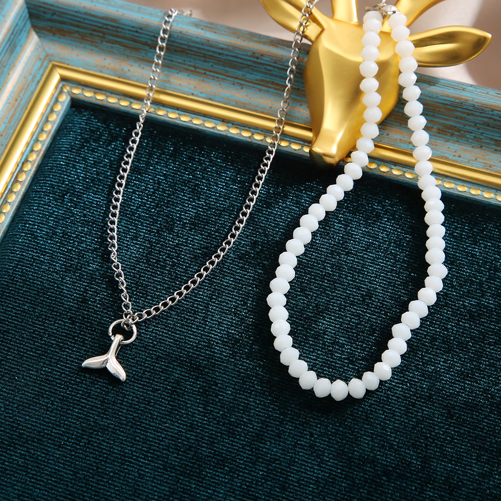 Lắc Chân Handmade Hai Lớp Đính Hạt Trắng Hình Đuôi Cá Thanh Lịch Thời Trang Đi Biển Cho Nữ