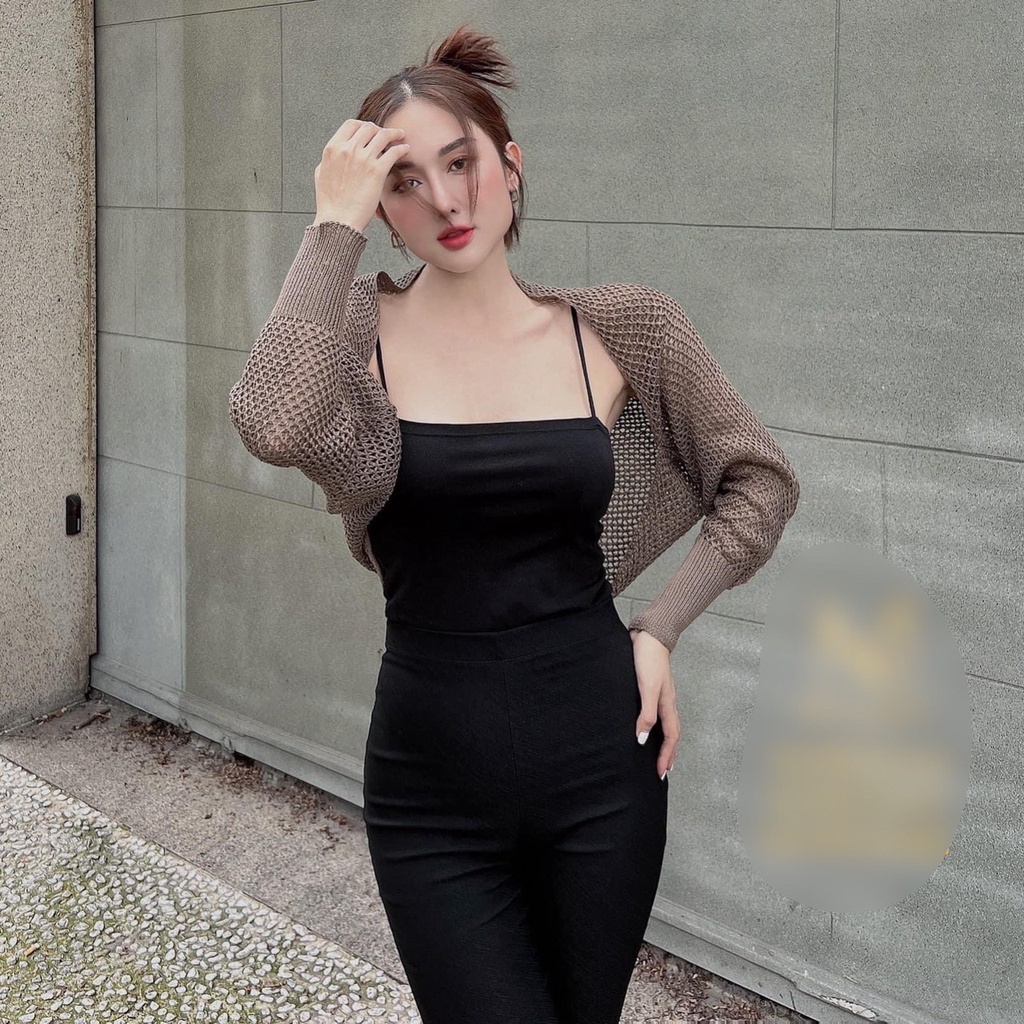 Áo khoác Cardigan len lưới phong cách Hàn Quốc dáng ngắn gợi cảm, phong cách, đường phố Quảng Châu