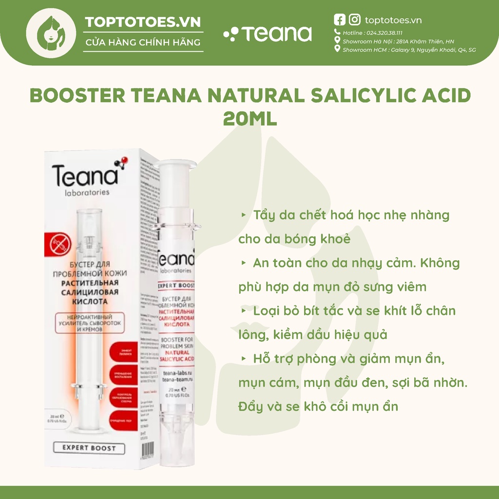 Booster Teana Natural Salicylic Acid 20ml làm sạch sâu lỗ chân lông, se cồi, ngừa và giảm mụn, cải thiện tone da