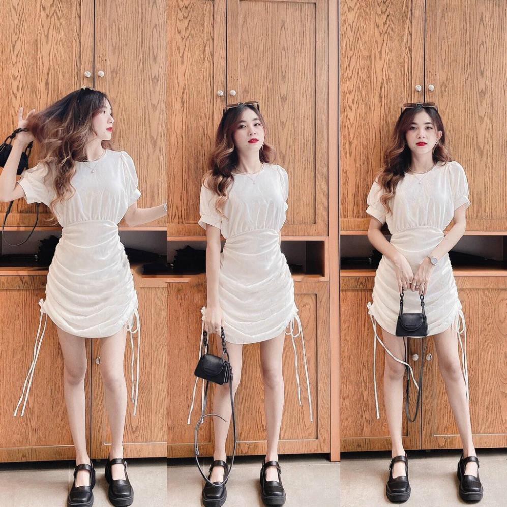 Đầm Nữ Cổ Tròn Ôm Eo Rút Dây Nhún Sườn,  Phù Hợp Đi Tới Sự Kiện, Tiệc ,Đi Chơi Phố