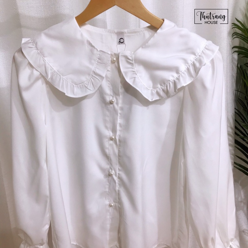 Áo sơ mi nữ trắng dài tay cổ bèo thời trang công sở thời trang thanh lịch phong cách Hàn Quốc | BigBuy360 - bigbuy360.vn