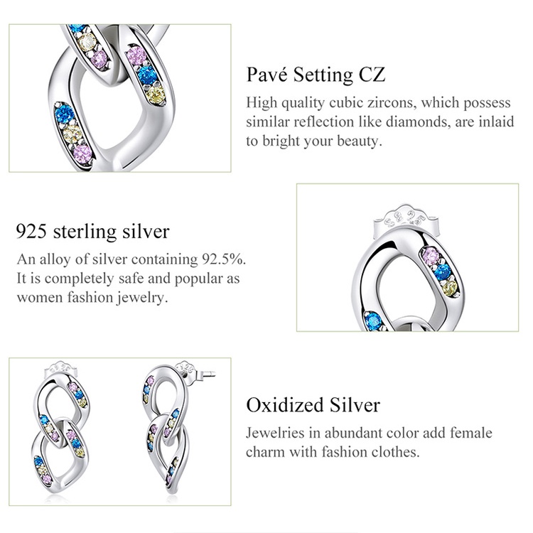 Đôi bông tai Bamoer SCE1377 bằng bạc 925 hình đầu xích đôi sành điệu cho nữ