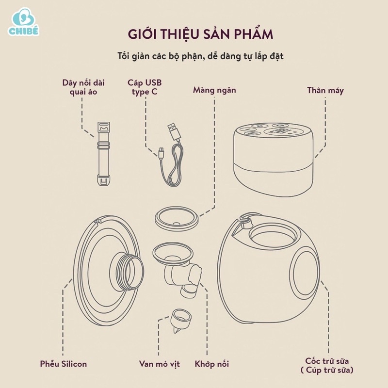 Máy hút sữa rảnh tay, máy hút sữa không dây chibé bảo hành chính hãng 12 tháng