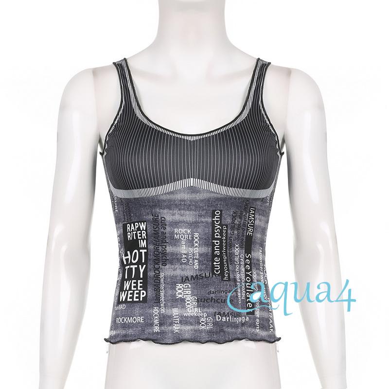 Áo Croptop Hai Dây Dáng Ôm Hở Lưng In Họa Tiết Thời Trang Harajuku Grunge E-Y2K Dành Cho Bạn Nữ