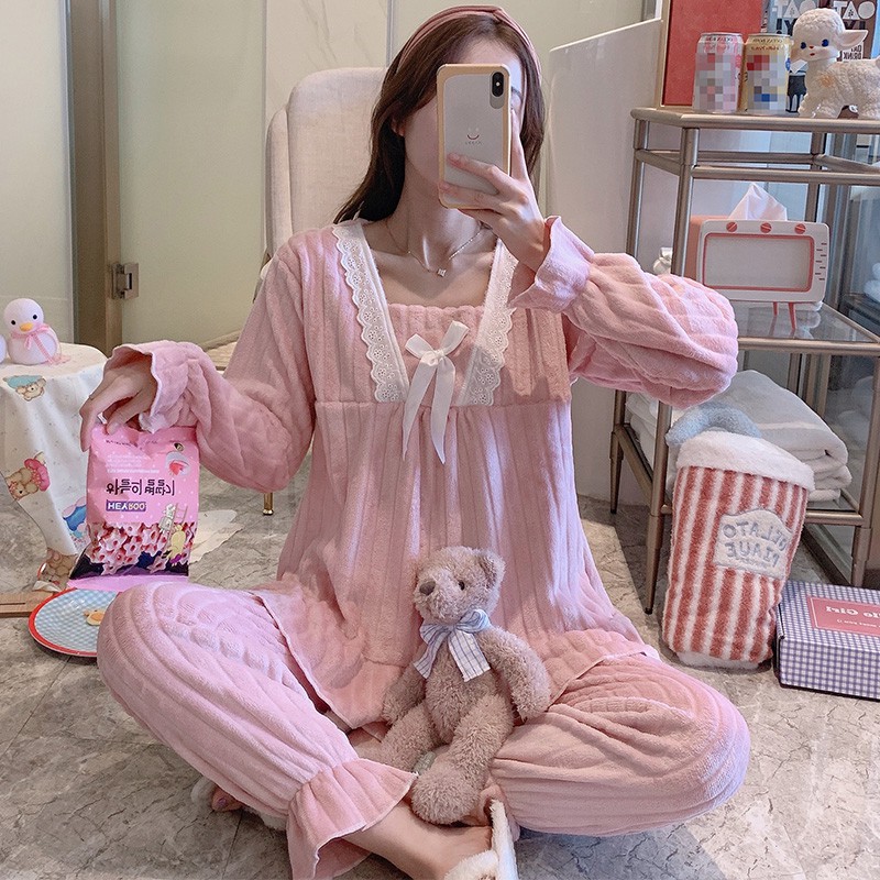 Bộ rần bông phối ren mặc nhà