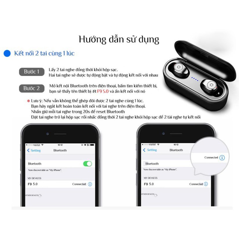 Tai nghe true wireless AMOI F9 | Bản QUỐC TẾ | Bluetooth 5.0 | Pin 280 giờ |Chống Ồn | Chống Nước | sạc dự phòng 2019