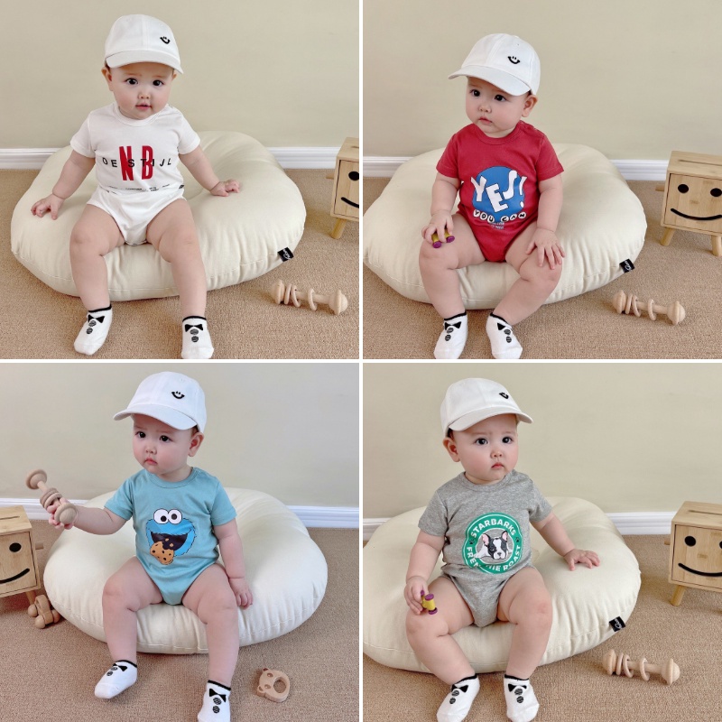 Bộ Áo Liền Quần Cotton Tay Ngắn In Hoạt Hình One Piece Dễ Thương Cho Bé Trai Gái 0-24 Tháng Tuổi