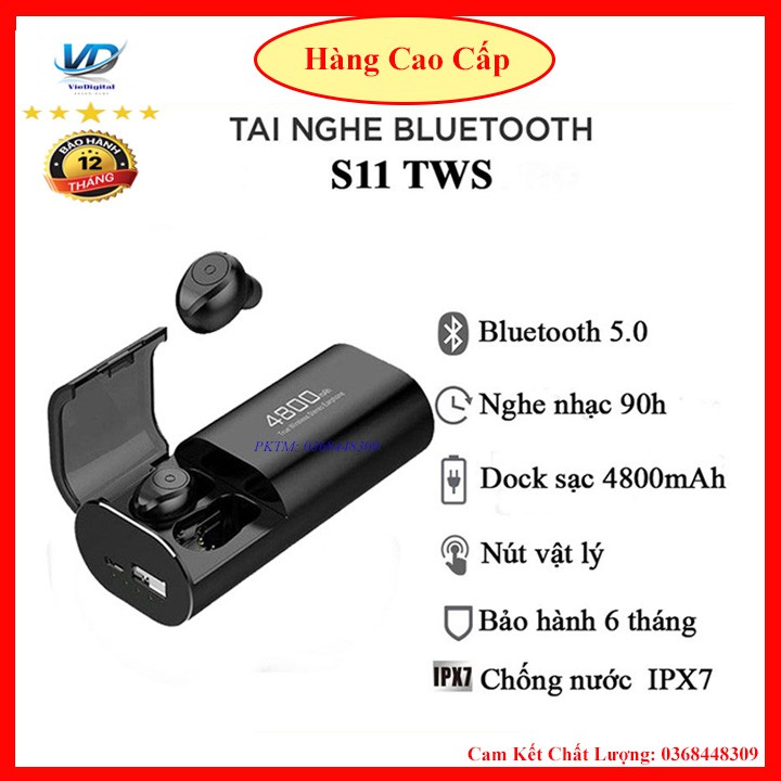 Tai Nghe, Tai Nghe bluetooth 5.1 Kiêm Sạc Dự Phòng TWS-S11 Chất Lượng Cao, Chống Nước IPX5, Chống ồn, bảo hành 12 tháng.