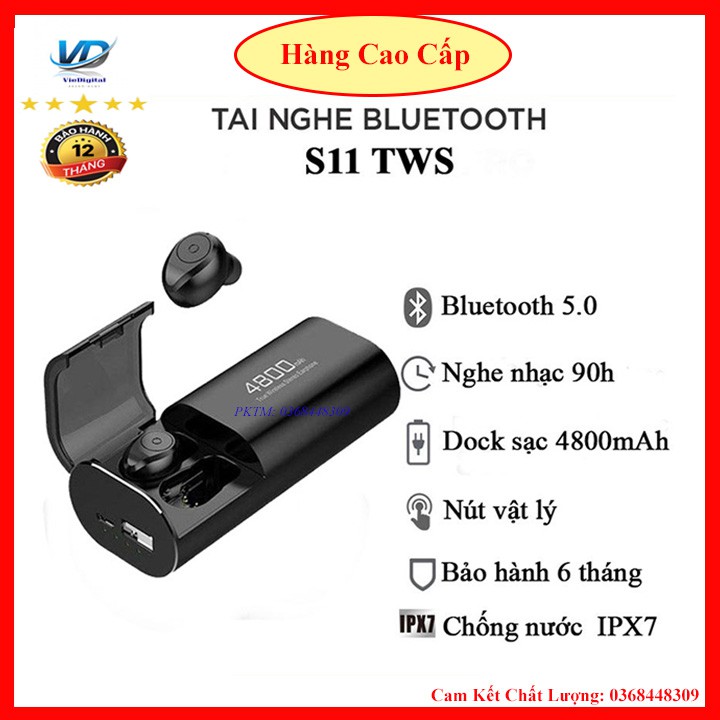 Tai Nghe Bluetooth, Tai Nghe Không Dây 5.0 Kiêm Sạc Dự Phòng S11 Chất Lượng Cao, Chống Nước IPX5, Chống ồn. | BigBuy360 - bigbuy360.vn