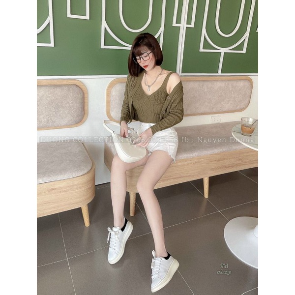 Sét Áo 2 Dây Kèm Áo Khoác Ngoài Cadigan Siêu Hot- Sét Áo Len- Sét Áo Len Hàng Quảng Châu Cao Cấp ( shop có bán sỉ)