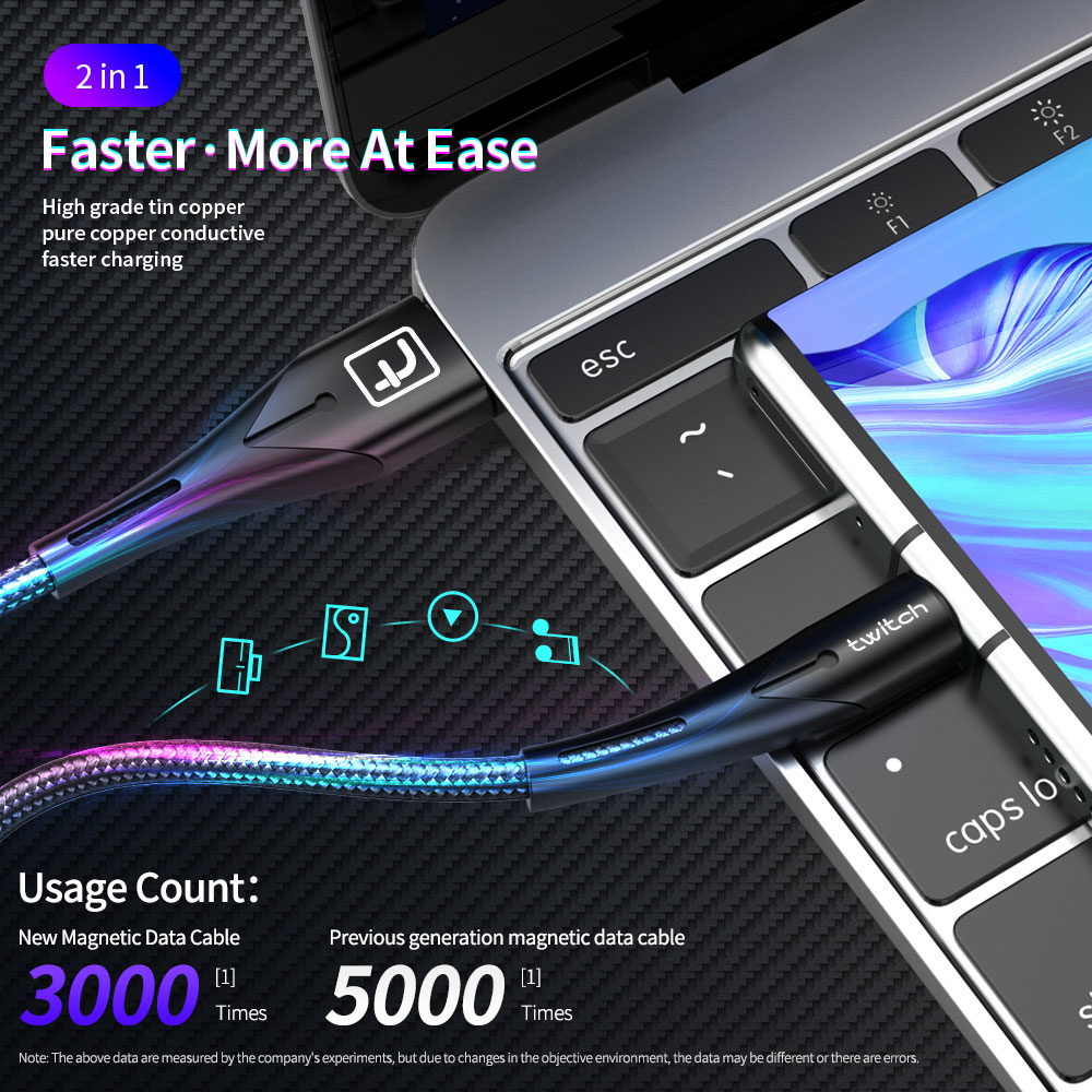 Cáp sạc nhanh Twitch USB 3A Type-C sợi bện nylon cho dòng điện thoại Xiaomi Samsung Android