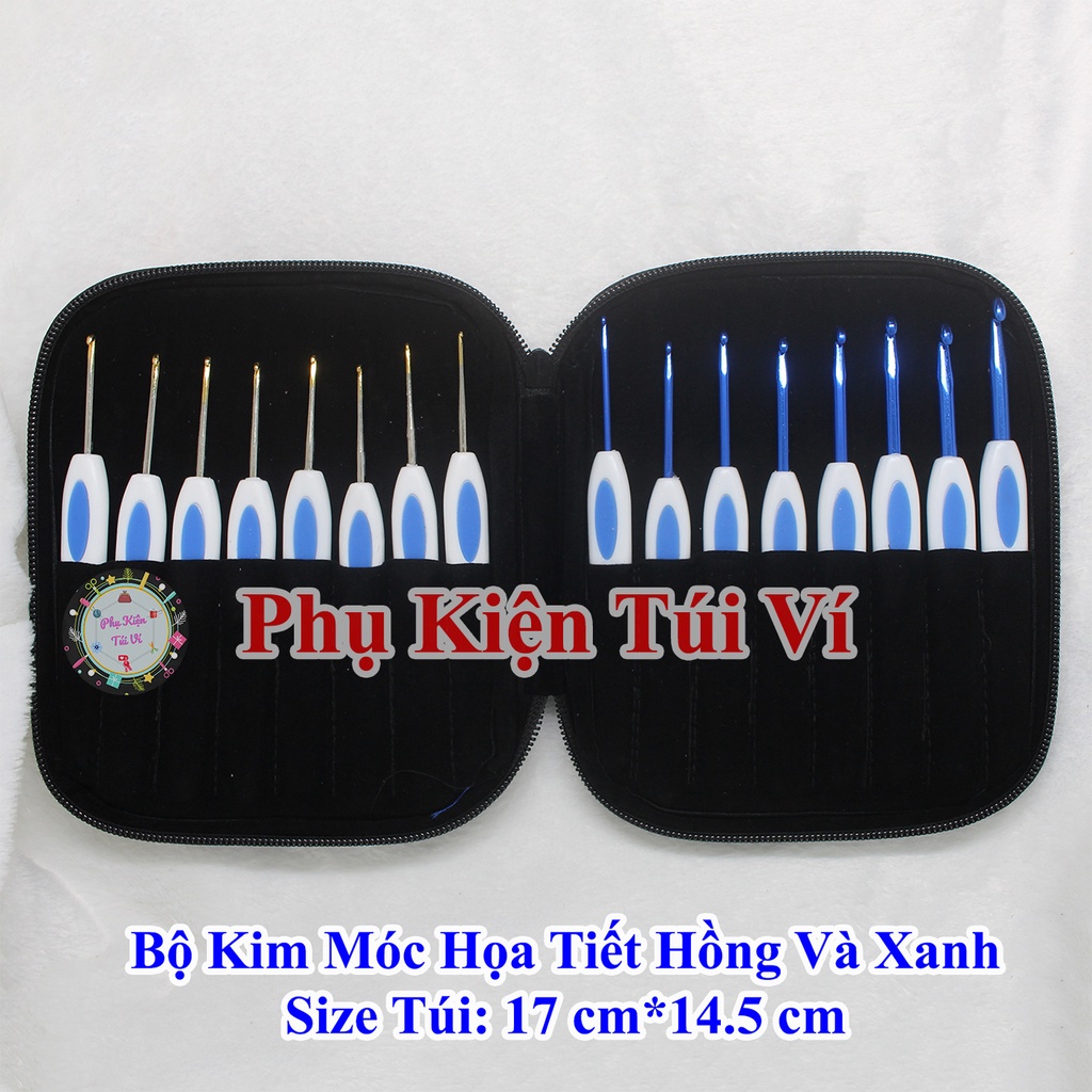 Bộ kim móc họa tiết hồng và xanh