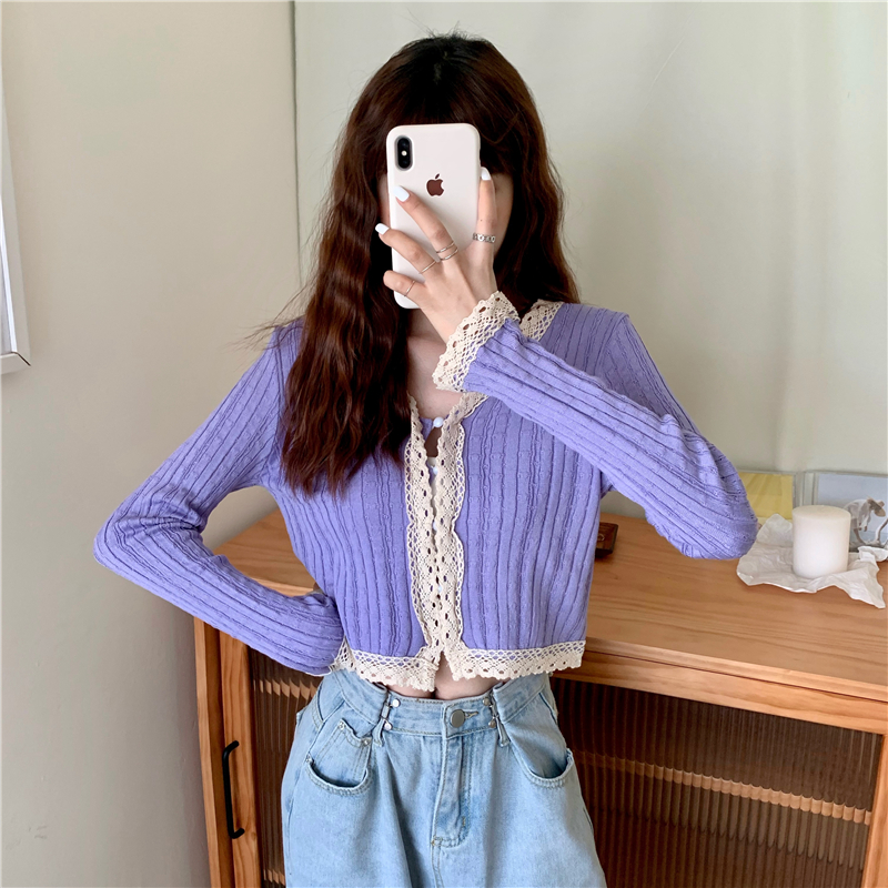 Áo cardigan dệt kim ngắn ôm dáng dài tay phối nút ngọc trai có nhiều màu tùy chọn