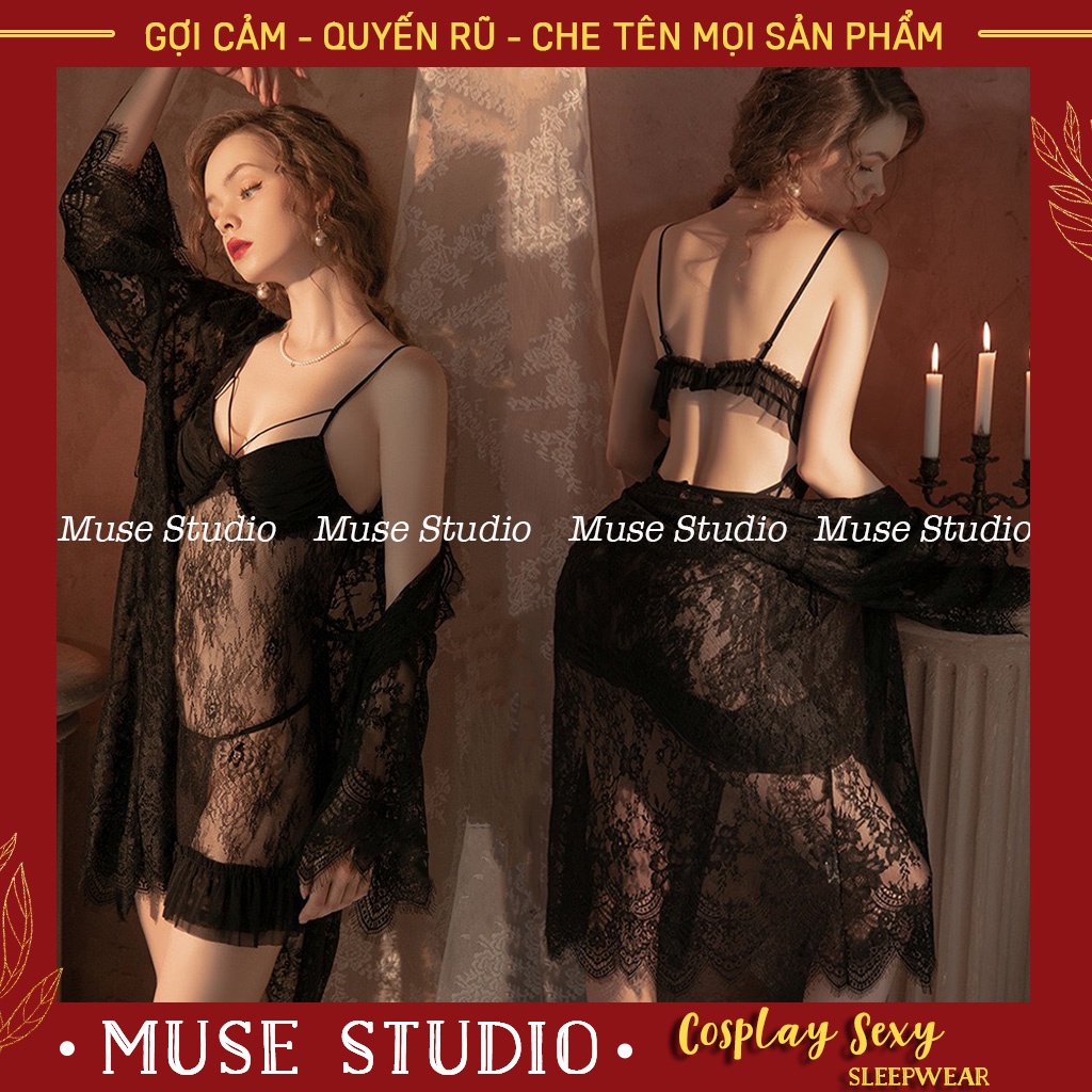 Áo choàng ngủ, Áo choàng tắm vải ren xuyên thấu mềm mại kèm đai (không kèm váy) MUSE STUDIO