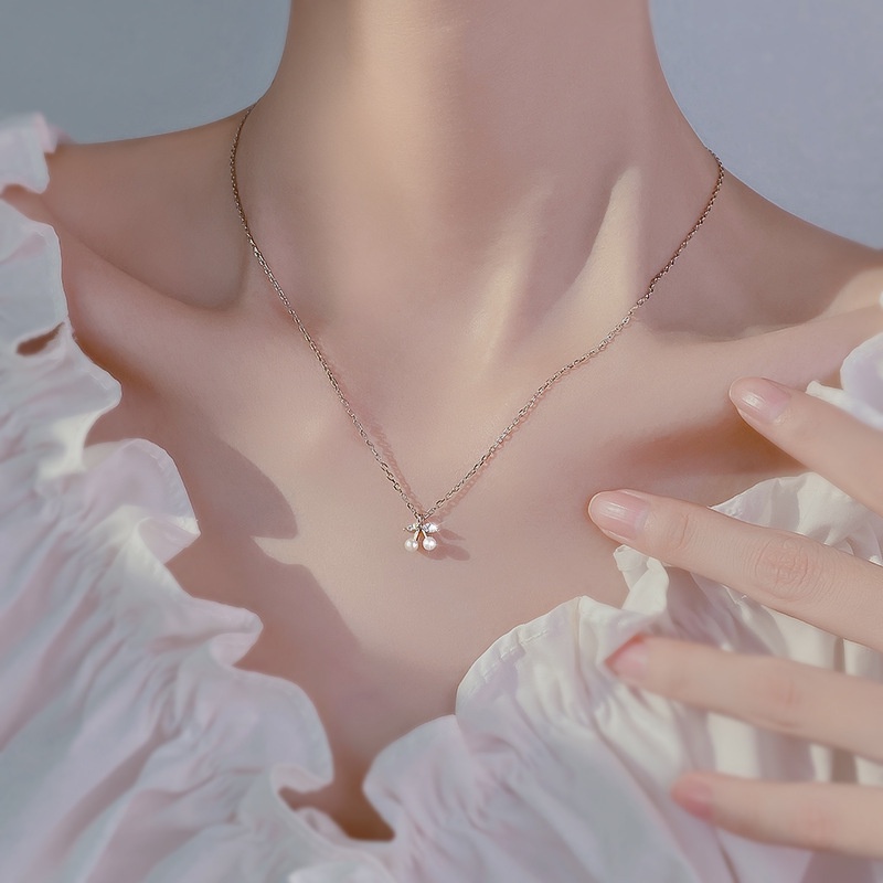 We Flower Vòng cổ Bạc s925 Mặt Hình Trái Cherry Phong Cách Hàn Quốc Lãng Mạn Dành Cho Nữ