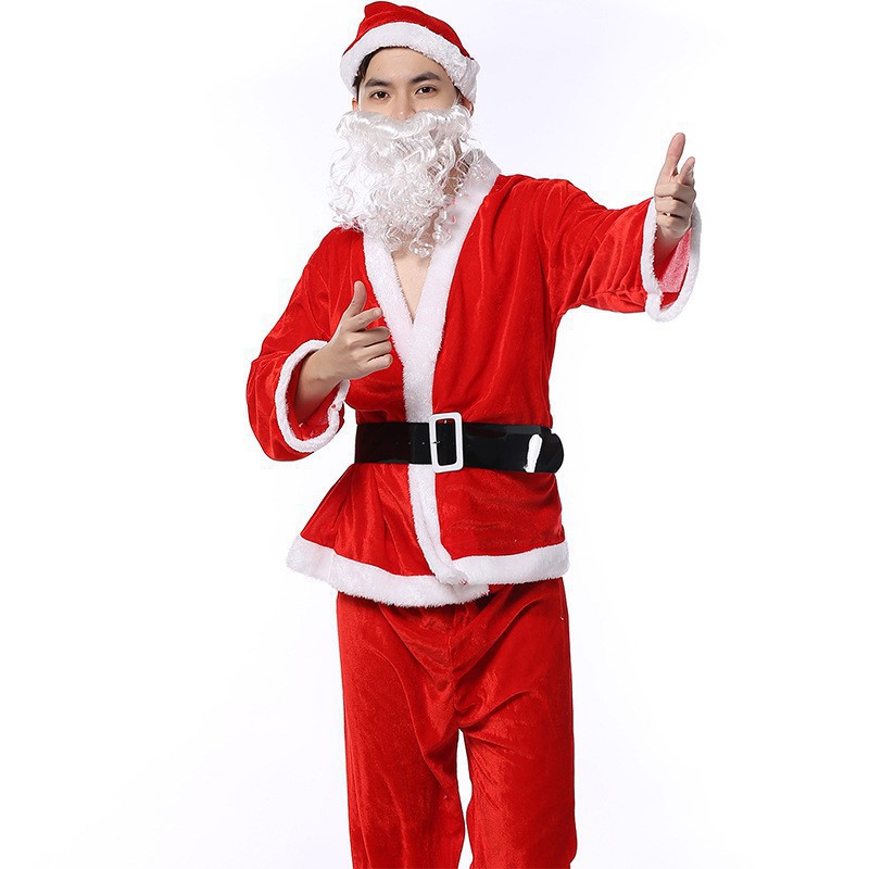 Bộ quần áo ông già Noel người lớn bằng nhung Loại Đặc Biệt (Quần, Áo, Mũ, Râu, Túi Đựng Quà)