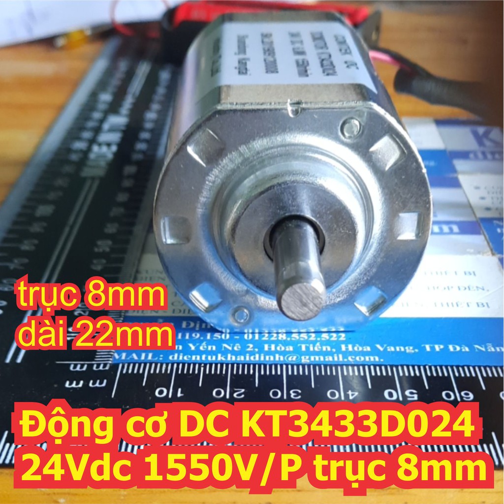 Động cơ DC KT3433D024 ổ bi 2 đầu 24Vdc 1550V/P trục 8mm 600g kde7333