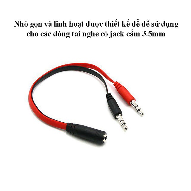 Jack Chuyển Đổi Tai Nghe 3.5mm Sang 2 Cổng 3.5mm cáp chia audio và mic dùng cho laptop và máy tính PC( đen đỏ)