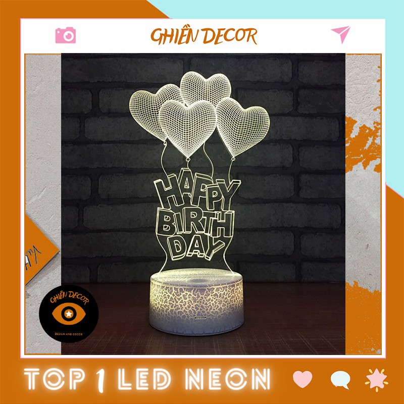 Đèn Trang trí led 3D HAPPY BIRTHDAY, quà tặng sinh nhật, vanlentine, tình yêu | Khắc tên theo yêu cầu |Quà Tặng Độc Đáo