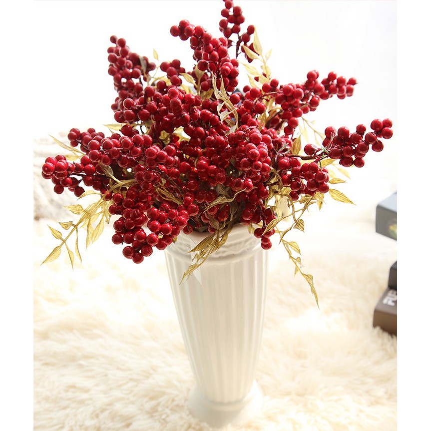 Cành Đào Giả - Chùm Quả Đào Đông Đỏ, Hoa Giả Trang Trí Nhà Cửa Lizflower