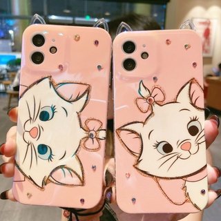 Ốp điện thoại hình tai mèo đính đá màu xanh dương cho Apple 11/12 xs xr iPhone7plus 8p