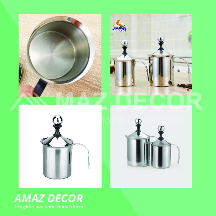 Giá Sỉ Ca đánh bọt sữa lạnh latte inox 2 lớp 400ml - 800ml bình sục sữa lạnh inox làm cà phê bọt