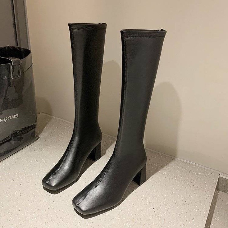 Bốt đùi nữ da mờ gót vuông 5cm hàng hộp cao cấp ( hàng săn , video thật)