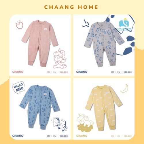 Chaang bộ body dài tay cúc giữa Dino Pony cho bé trai bé gái, set body thu đông cotton sơ sinh