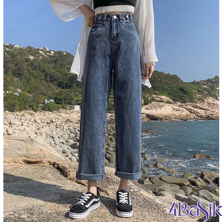 Quần jean ống rộng lưng cao phong cách Hàn Quốc thời trang cho nữ - J31