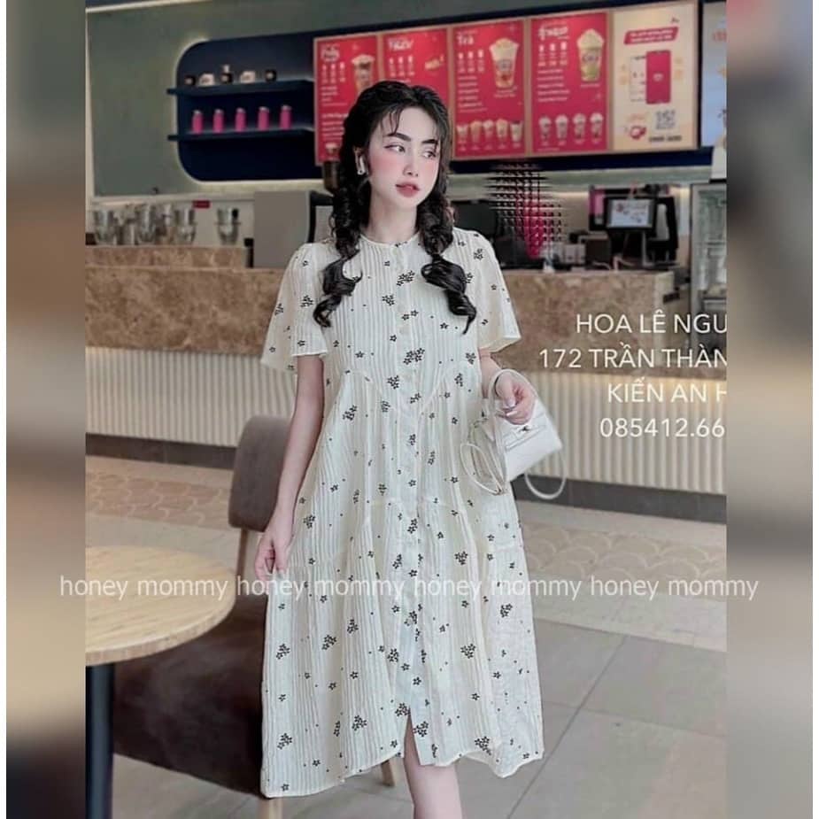 Đầm Bầu Váy Bầu Mùa Hè Vải Mát Dáng Xòe Thiết Kế Xinh Xắn Đi Chơi Dự Tiệc Đi Làm (Cài cúc)