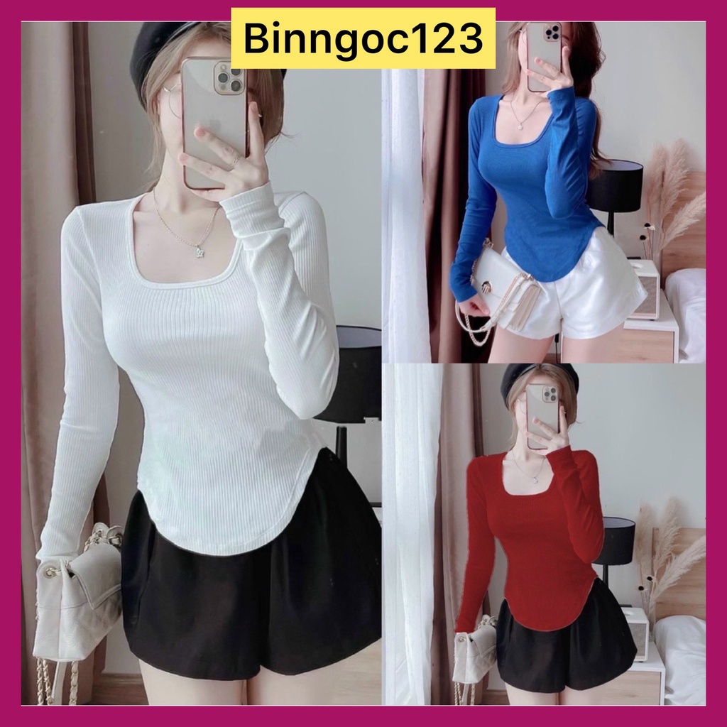 Áo thun tay dài cổ vuông đuôi tôm thời trang trẻ trung