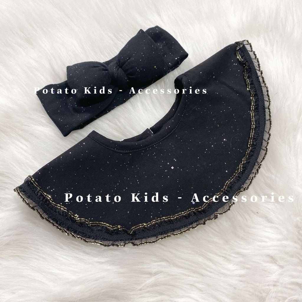 Set Turban Yếm, Set Băng Đô Và Yếm Cổ Tròn POTATO KIDS Chất Liệu Cotton Cho Bé Gái Sơ Sinh Đến 3 Tuổi