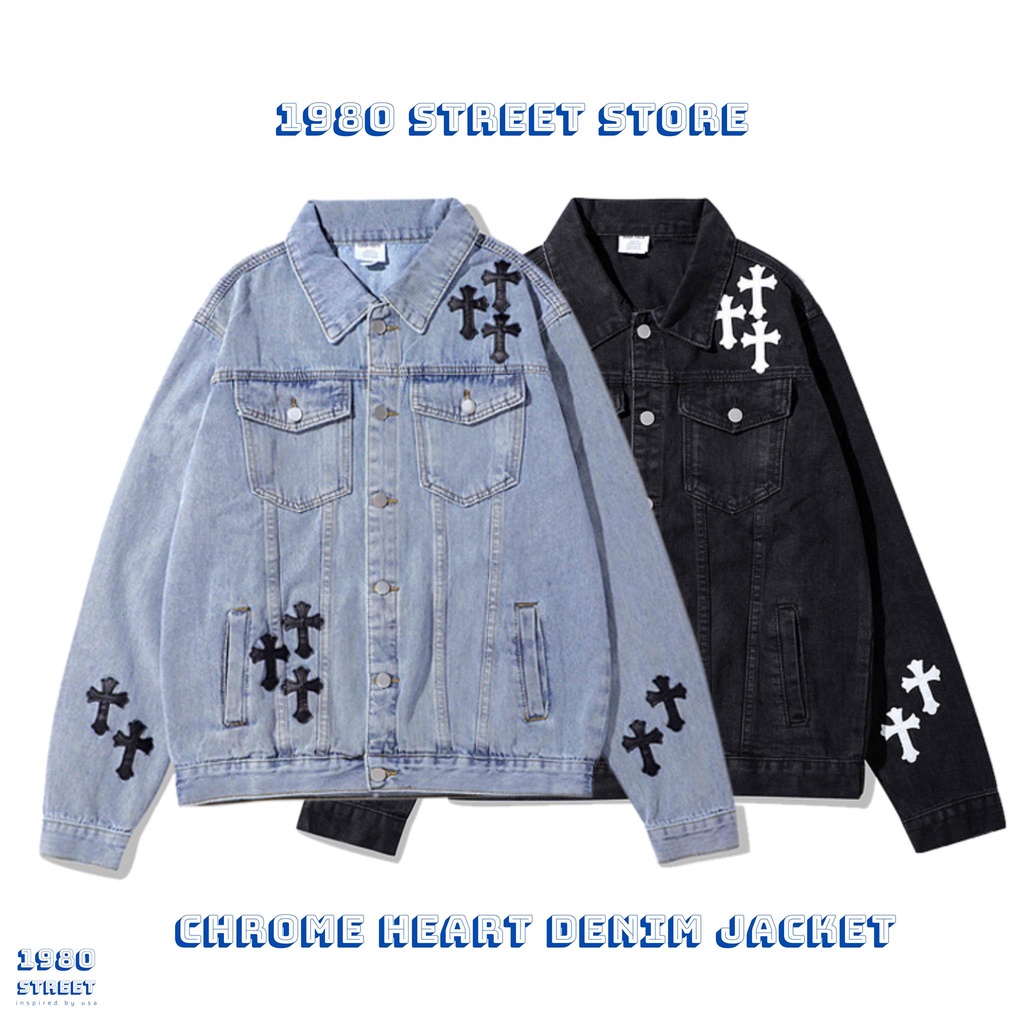 Áo khoác Denim jacket nam nữ áo bò Chrome Hearts phong cách vintage 1980street