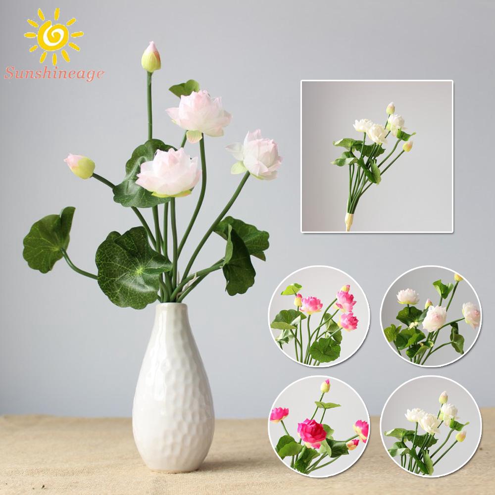 Hoa sen giả mini cỡ 32cm dùng trang trí tiện dụng