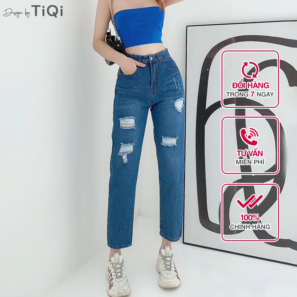 Quần baggy trơn jean cotton rách gối TiQi Jeans B1-203 | BigBuy360 - bigbuy360.vn