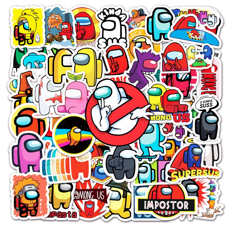 Combo 30 Sticker Chống Nước Decal Dán Điện Thoại Laptop Mũ Bảo Hiểm Vali Guitar Bình Nước [AMONG US]