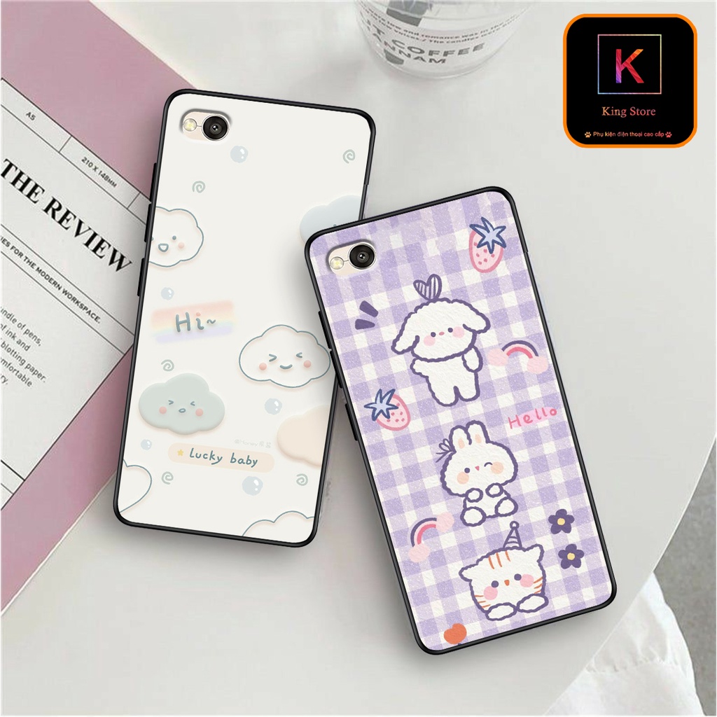 Ốp lưng Xiaomi Redmi 4 - Redmi 4A - Redmi 4X -  Ốp in hình gấu &amp; thỏ đang yêu - lưng nhám viền TPU cao cấp