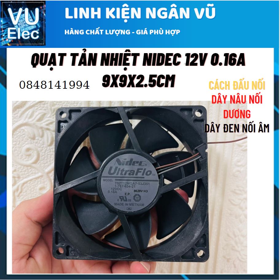 Quạt tản nhiệt chính hãng Nidec 12V 0.18A 9x9x2.5CM cực bền trục bi