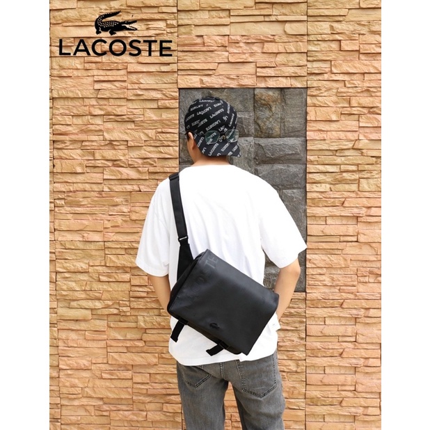 TNS - Túi đeo chéo nam nắp gập siêu hot vừa ipad Lacostie crossbody bag-màu đen classic
