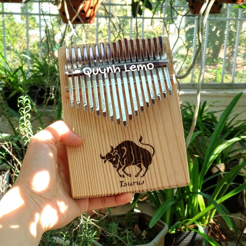 Đàn Kalimba 17 Phím Khắc Hình 12 Cung Hoàng Đạo - Đàn Kalimba Nguyên Khối Gỗ Thông Cao Cấp Tặng Full Phụ Kiện