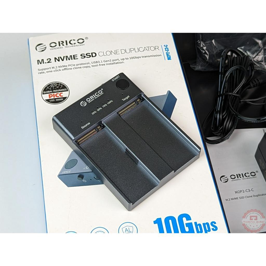 Dock Nhân Bản Ổ Cứng SSD M2 NVMe ORICO-M2P2-C3-C Sao Chép Dữ Liệu Không Cần Máy Tính