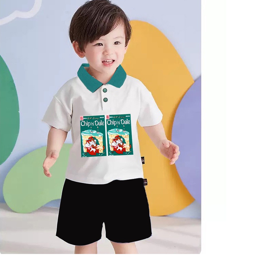 Sét Quần Áo Bé Trai Mặc (0 - 5Tuổi), Đồ Bộ Áo Thun Cotton Cổ Bo Trụ Cộc Tay Hình Chú Sóc Dễ Thương - KEYER KIDS SZ34