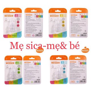 Vỉ 2 núm vú silicone Wesser cổ hẹp