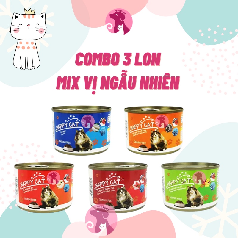COMBO 3 Lon Pate Happy Cat  | Pate mèo | Thức ăn cho mèo dinh dưỡng (Hàng Việt Nam chất lượng cao)