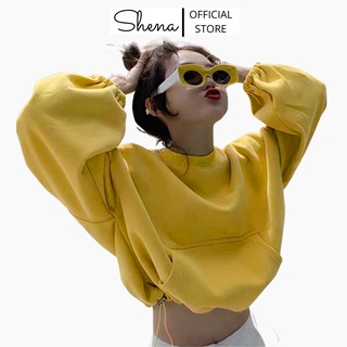 Áo croptop hoodie dài tay dây rút 2 bên shena sp000683