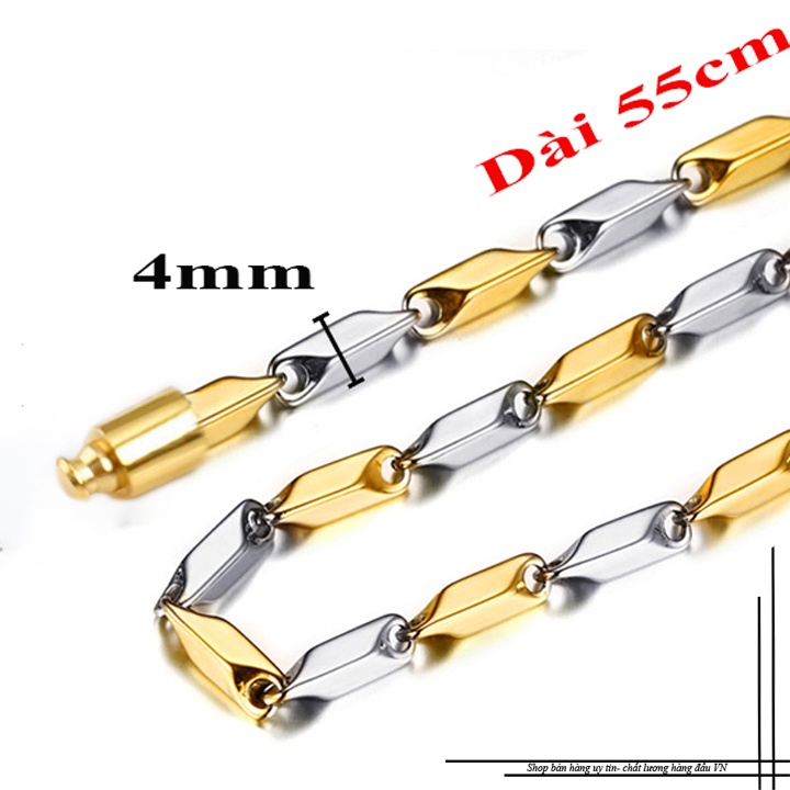 Dây chuyền nam hỏa tiễn trắng vàng xen kẽ khóa vip sang trọng đem lại đẳng cấp, phong độ cho người đeo