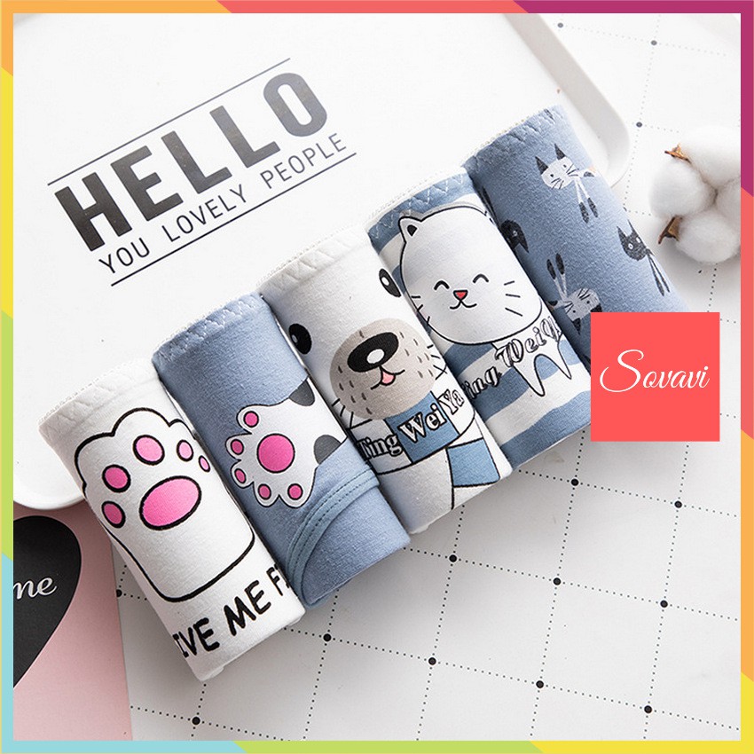Combo 5 quần lót dễ thương cotton họa tiết mèo QLS-033