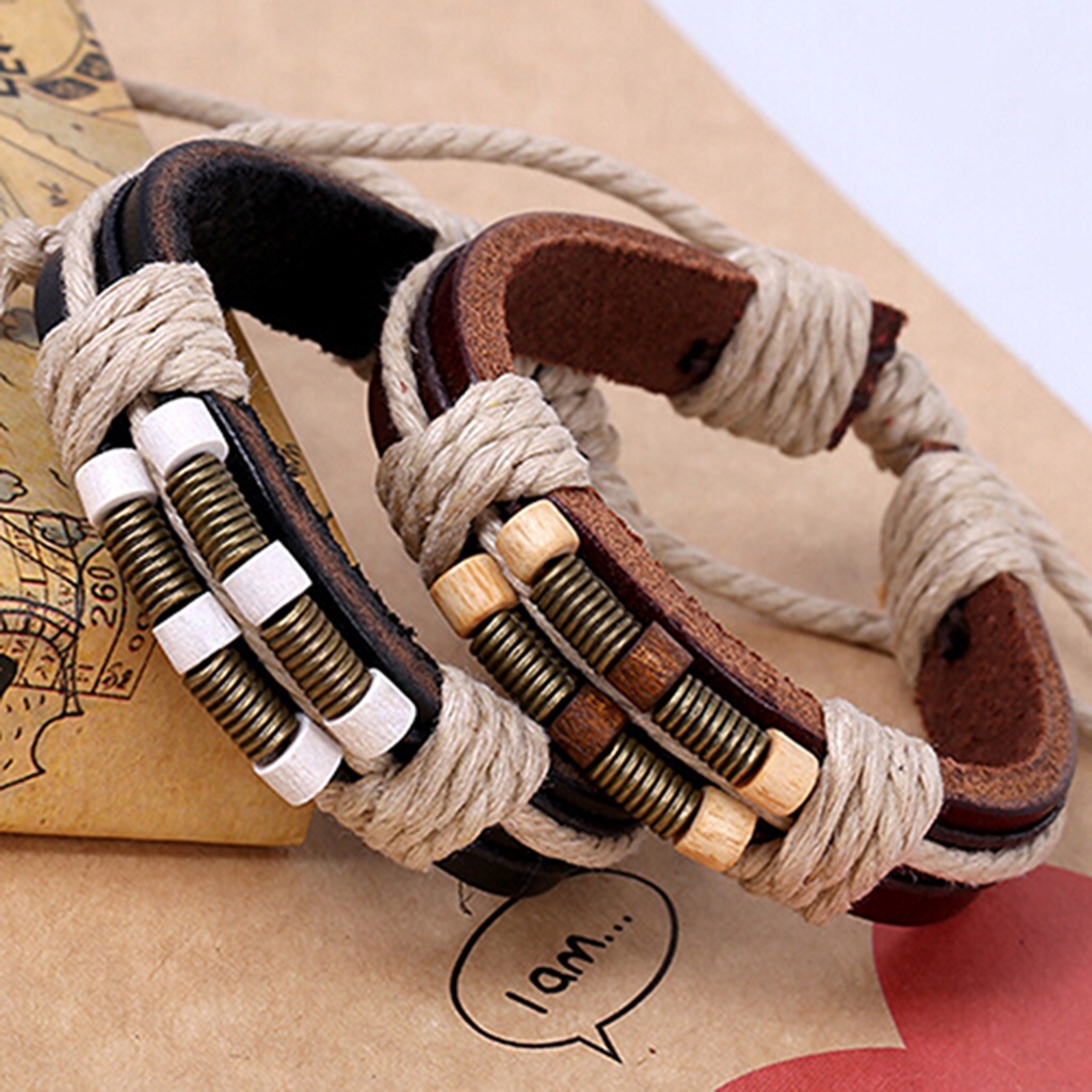 Vòng tay vải da thiết kế mộc mạc phong cách retro